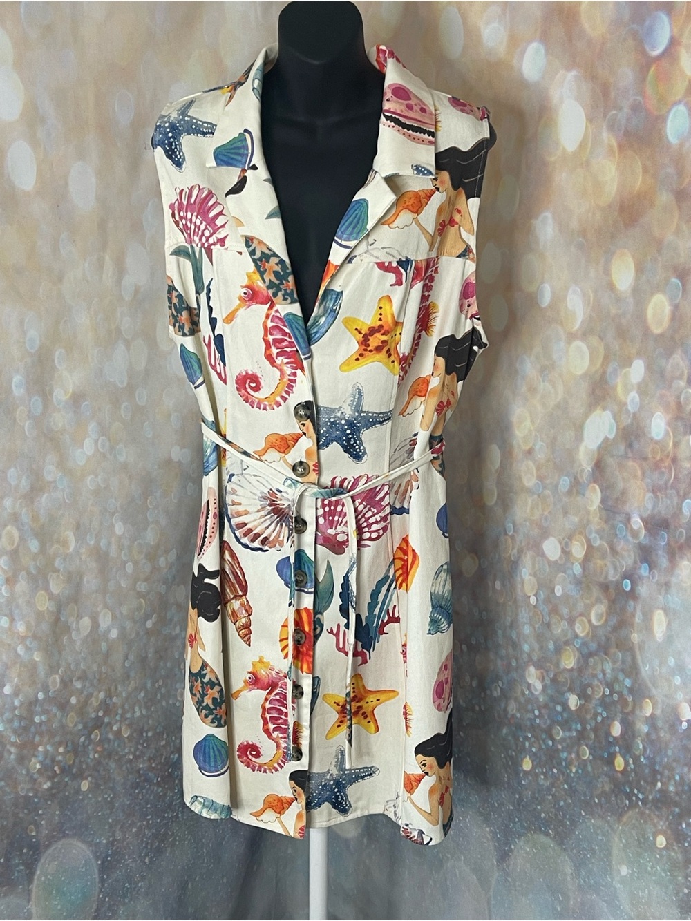 Cider Woven Shell and Mermaid Dress Sz 1X 100% Cotton Button Front